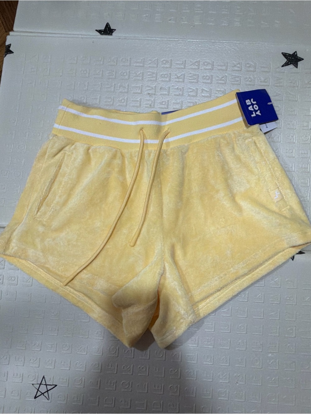JoyLab Yellow Velour Athletic Shorts with Striped Waistband